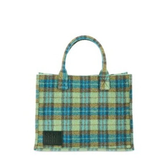 B-75. Sandro Tartan Wool Tote Blue Yellow - Picture 1 of 1